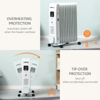 HOMCOM 2500W Digital Display Oil Filled Radiator, 11 Fin Portable Electric Heater with Timer, Adjustable Thermostat, Three Heat Settings, Safety Cut Off, Remote, White(m-4)