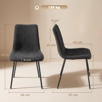 HOMCOM Conjunto de 2 Cadeiras de Jantar, Cadeiras de Cozinha Estofadas em Veludo, Encosto Curvado, Pés em Metal, Cinza Escuro(m-3)