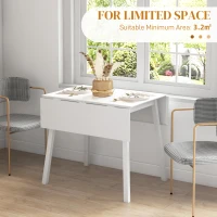 HOMCOM Solid Wood Folding Dining Table, Drop Leaf Table for 2-4 People, Rectangle Kitchen Table for Small Space, White(m-6)