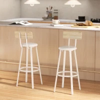 HOMCOM Conjunto de 2 Bancos de Bar Bancos Altos de Cozinha com Encosto e Apoio para Pés Estofados em PU Assento 41,5x36,5x99,5 cm Madeira e Branco(m-9)