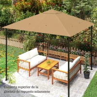 Outsunny Techo de Repuesto para Cenador, 3x3 m, Cubierta de Repuesto con 8 Orificios de Drenaje, Ventilación y Protección UV, SOLO Toldo de Recambio para Pabellón Gazebo, Beige(m-7)