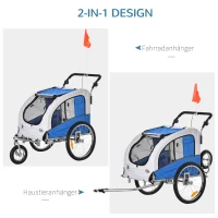 PawHut 2 in 1 hondenaanhanger fietskar jogger vlag regenhoes voor honden 4 kleuren(m-4)