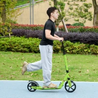HOMCOM Kick Scooter, Folding 2 Wheel Scooter with Dual Brake System, Dual Suspension, 230mm Big Wheels and 3 Adjustable Handlebar, for 14+ Teens Adults, up to 100KG, Green(m-2)