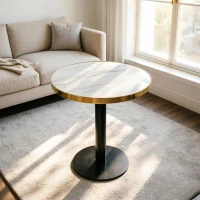 Table d'appoint ronde, plateau anti-rayures facile à nettoyer, 60x60x74 cm, Blanc(m-1)