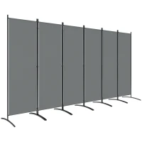 Outsunny 6 Panel Folding Room Divider, 1.7m Privacy Screen with Wide Feet, Portable Freestanding Metal Partition Separator for Office, Living Room, Bedroom, Dining Room, Dark Grey(m-1)