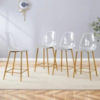 Lot de 4 tabourets de bar transparents, design moderne et aérien, 51x45x102 cm, Doré(m-1)