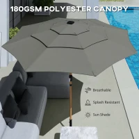 Outsunny Garden Parasol, Parasol Umbrella with 3-tier Roof, Crank Handle, Tilt Function, Polyester Canopy, Grey(m-5)