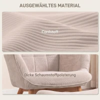 HOMCOM Fauteuil met Scandinavisch accent, voetenbank, fauteuilset, beukenhout, corduroy-look, beige(m-4)
