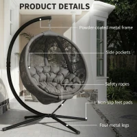 Outsunny Round Egg Basket Chair, with Steel Stand, Charcoal Grey(m-7)