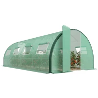 Outsunny Serre de jardin tunnel serres tunnel 18 m² 8 fenêtres 2 portes articulées toile PE structure en fer galvanisé vert(m-11)