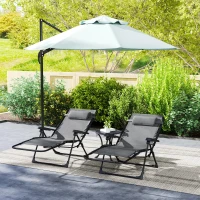Outsunny Lot de 2 bain de soleil, chaise longue pliante inclinable avec appuie-tête en textilène, 90 x 65 x 112 cm, gris(m-2)
