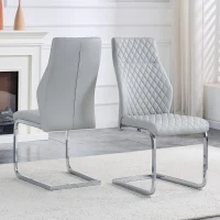Chaise de salle à manger matelassée motif losange, dossier haut ergonomique, lot de 2, 43x63x100 cm, Argenté(m-4)