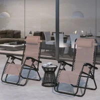 Outsunny Zero Gravity Chair Set of 2, Metal Frame Texteline Armchair Outdoor Folding and Reclining Sun Lounger with Head Pillow for Patio Decking Gardens Camping, Beige(m-10)
