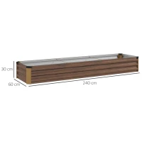 Outsunny Fioriera Rialzata in Metallo da 405L con Fondo Aperto, 240x60x30 cm, color Legno Scuro(m-3)