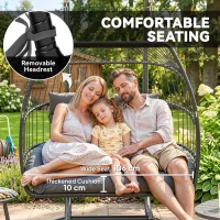 Outsunny Rattan Double Hanging Egg Chair with Stand, Foldable Wicker Swing Egg Chair with Cushion, Head Pillows, Steel Frame, Hammock Chair for Indoor Outdoor, Capacity 260 kg, Dark Grey(m-6)