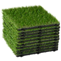 HOMCOM Gazon synthétique Artificiel Set de 10 Dalles Carreaux 30 x 30 cm épaisseur Confort 3,5 cm à emboîter Vert(m-1)