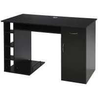 HOMCOM Bureau informatique table d'ordinateur multimédia multi-rangements avec étagère tiroir tablette clavier MDF 120 x 60 x 74 cm noir(m-11)