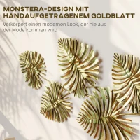 HOMCOM Set van metalen wanddecoraties, gelakte afwerking, bladvorm, goudkleurig(m-4)