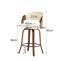 Lot de 2 tabourets de bar avec dossier, design rétro élégant, mousse haute densité et patins antidérapants, 51x42x95 cm, Blanc(m-3)