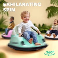 AIYAPLAY 360° Rotation Kids Bumper Car, 12V Waltz Car with Remote Control, Dual Joystick, Music, Lights, Green(m-4)
