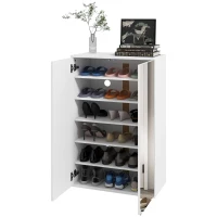 HOMCOM Sapateira com Espelho Móvel Sapateira para 18 Pares de Sapatos com Prateleiras Ajustáveis 60x32x95 cm Branco(m-12)