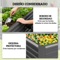 Outsunny Jardinera Exterior Grande Rectangular de Acero Galvanizado para Terraza con Base Abierta 180x90x57,5 cm Gris(m-7)