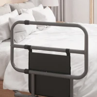 HOMCOM Grade para Cama Adulto Guarda de Segurança para Cama Dobrável com Bolso de Armazenamento 61x66x55 cm Cinza(m-9)