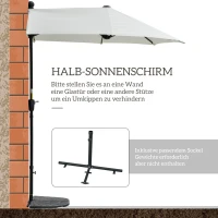 Outsunny Halfronde Parasol 1,9 x 2 m Dubbele Parasol met Handmatige Draaimechaniek Crème Wit(m-4)