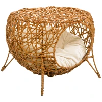 PawHut Niche pour chat lit pour chat panier chat maison de chat en rotin coussin épais Ø 40 x 32 cm marron clair(m-1)