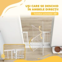 PawHut Poartă de Siguranță pentru Copii și Câini, Extensibilă 76-102 cm, Înaltă 76 cm, Poartă Automată, Montare prin Presiune fără Găuri, Alb(m-5)