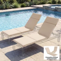 Outsunny Lot de 2 Coussins de Chaise Longue Bain de Soleil avec 6 Attaches, Résistance UV, 183x53,5x6,5cm, Crème(m-10)