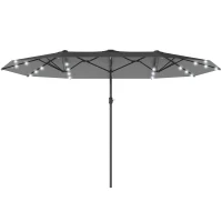 Outsunny 4.4m Double-Sided Sun Umbrella Patio Parasol LED Solar Lights Dark Grey(m-10)