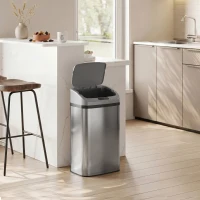 HOMCOM Poubelle de cuisine automatique 48L en acier inoxydable, couvercle à fermeture en douceur, 33x25x69cm, argent(m-8)