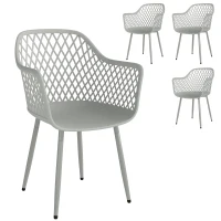 Outsunny Garden Chairs Set of 4, Garden Dining Chairs with Cut Out Diamond Back and Armrests for Patio, Balcony, Terrace, Grey(m-1)