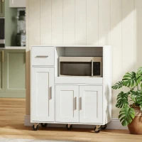 HOMCOM Desserte cuisine à roulettes, meuble micro onde, plateau coulissant, tiroir, placards 3 portes, 80x40x88,7cm, blanc(m-2)