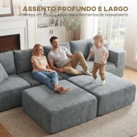 HOMCOM Sofá Seccional em Forma de U Sofá Modular com 2 Otomanos 2 Almofadas Braços Largos Sem Montagem Cinzento(m-6)