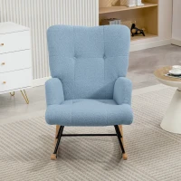 HOMCOM Silla Mecedora de Terciopelo de Teddy con Respaldo Alto Patas de Madera de Caucho Reposabrazos Azul Claro(m-7)