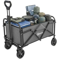 Outsunny Chariot de Jardin Charrette de Transport Pliable Tout-Terrain 66L Charge 68kg Poignée Réglable 81 x 45 x 89 cm Gris(m-13)