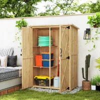 Outsunny Wooden Garden Storage Shed, Tool Storage Cabinet with Asphalt Roof and 2 Shelves for Garden Tools, Equipment, Outdoor Tool Shed with Double Doors, Natural(m-10)