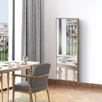 HOMCOM Oglindă de perete și de podea din lemn de pin cu cârlige incluse, 45x125cm(m-15)
