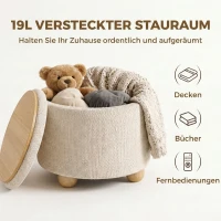 HOMCOM Opberghocker, ronde zitkruk met deksel, linnenlook, voor woonkamer en slaapkamer, 38,5 x 38,5 x 33,5 cm, beige(m-5)