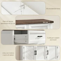 HOMCOM Credenza Cucina in Legno con 3 Ante a Fienili, 2 Cassetti e 2 Ripiani Regolabili, Bianco(m-7)