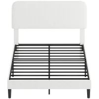HOMCOM Eenpersoonsbedframe met teddy-fleece hoofdbord, metalen bedframe, eenvoudige montage, wit(m-10)