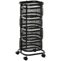 HOMCOM Metal Storage Cart, 4-Tier Storage Trolley on Wheels with 4 Mesh Baskets and Top Tray, Black(m-1)