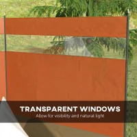 Outsunny Camping Windbreaker with Clear Windows, Carry Bag and Steel Poles, for Beach Caravan Campervan, 440 x 140cm, Orange(m-6)