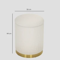 HOMCOM Zitpoef met Opbergruimte, Opvouwbare Poef met Deksel, Stalen Bodem, Ronde Voetenpoef 36 x 36 x 44 cm Crèmewit(m-3)