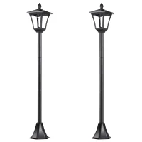 Outsunny 2 Pieces Outdoor Garden Solar Post Lamp Sensor Dimmable LED Lantern Bollard Pathway 1.6M Tall – Black(m-1)