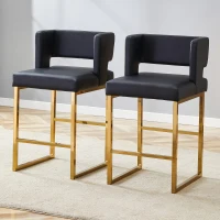 Lot de 2 tabourets de bar nordiques, design carré moderne, imperméable et facile à nettoyer, 48x53.3x91.4 cm, Noir+Doré(m-5)