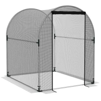 Outsunny Plantenbeschermingsnet, Vogelbescherming, met Deur en Stabiel Stalen Frame, 1,2x1,5x1,5m, Zwart/Zilver(m-1)