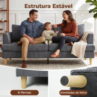HOMCOM Sofá de 3 Lugares Revestido em Veludo Almofadas Espessas com Molas Assento Largo 2 Almofadas 188x80x86 cm Cinzento Escuro(m-6)